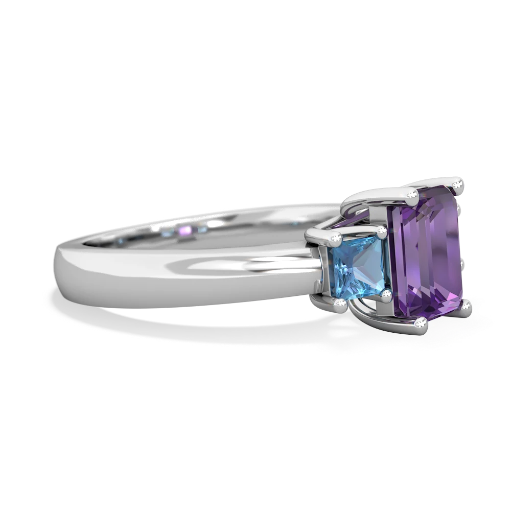 Amethyst Three Stone Emerald-Cut Trellis 14K White Gold ring R4021