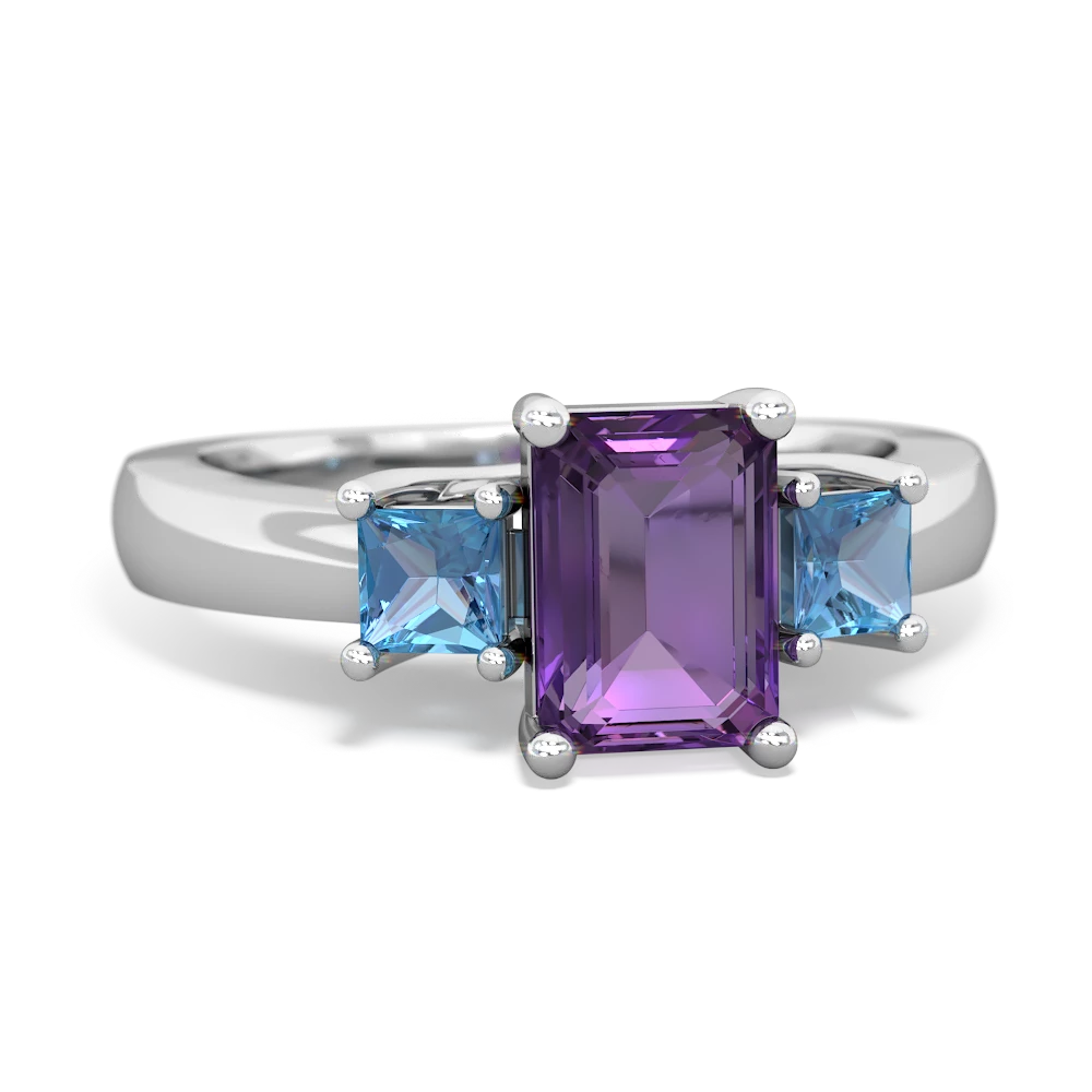 Amethyst Three Stone Emerald-Cut Trellis 14K White Gold ring R4021