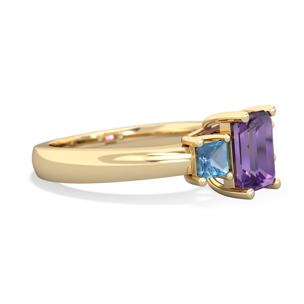 Amethyst Three Stone Emerald-Cut Trellis 14K Yellow Gold ring R4021