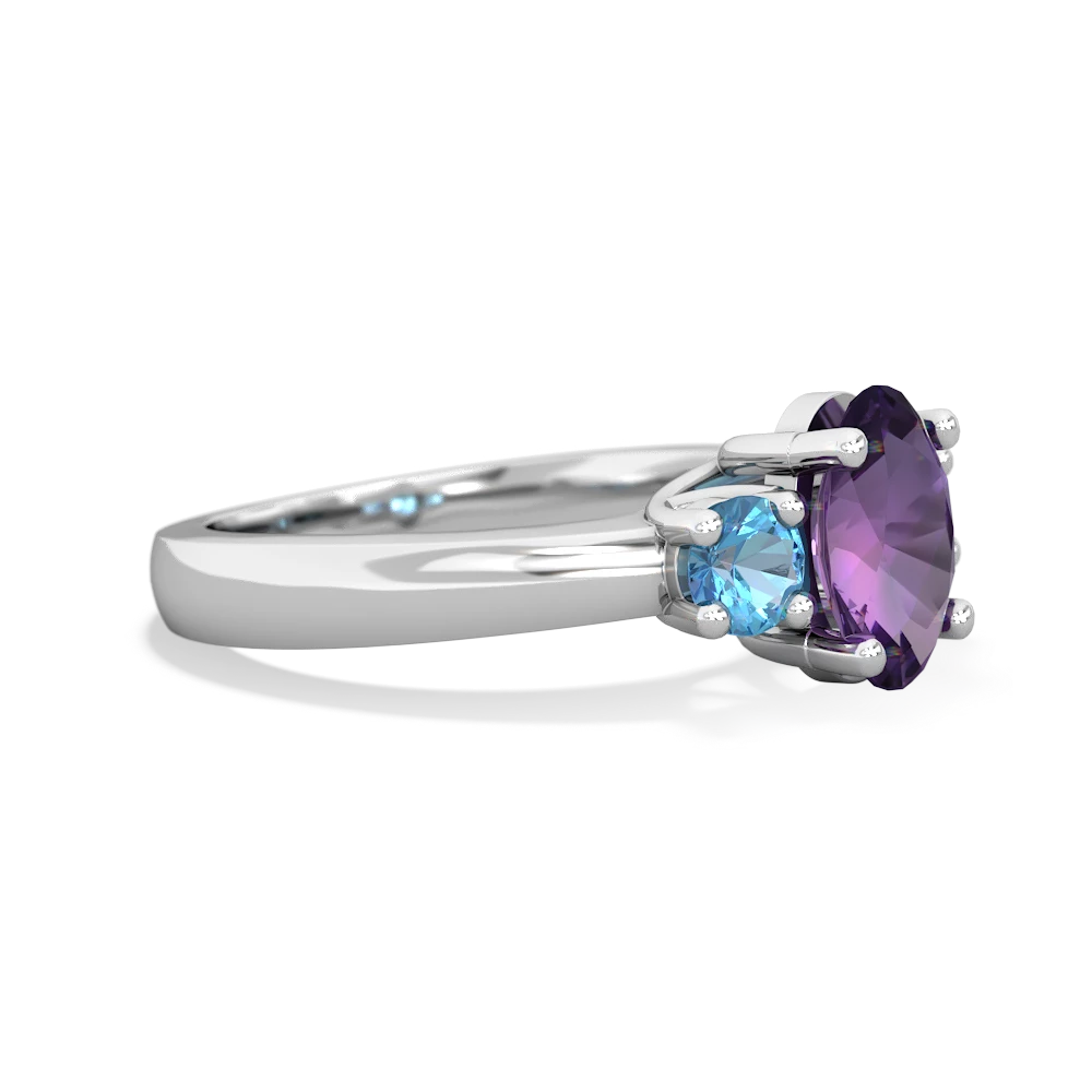 Amethyst Three Stone Oval Trellis 14K White Gold ring R4024