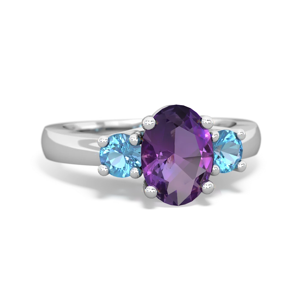 Amethyst Three Stone Oval Trellis 14K White Gold ring R4024