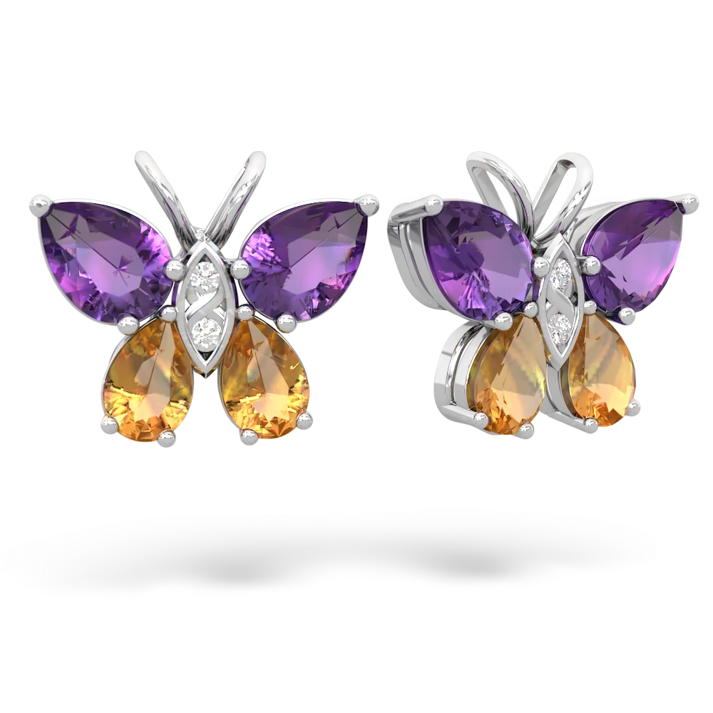 Amethyst Butterfly 14K White Gold earrings E2215