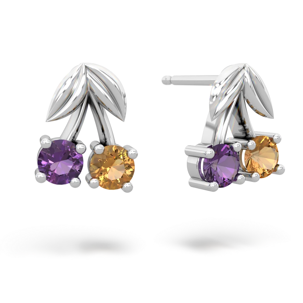 Amethyst Sweet Cherries 14K White Gold earrings E7001