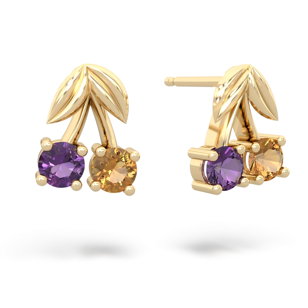 Amethyst Sweet Cherries 14K Yellow Gold earrings E7001