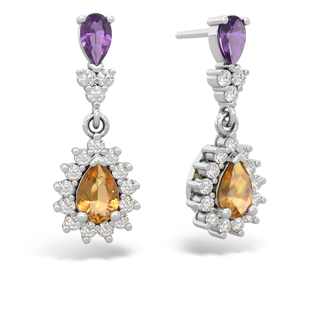 Amethyst Halo Pear Dangle 14K White Gold earrings E1882