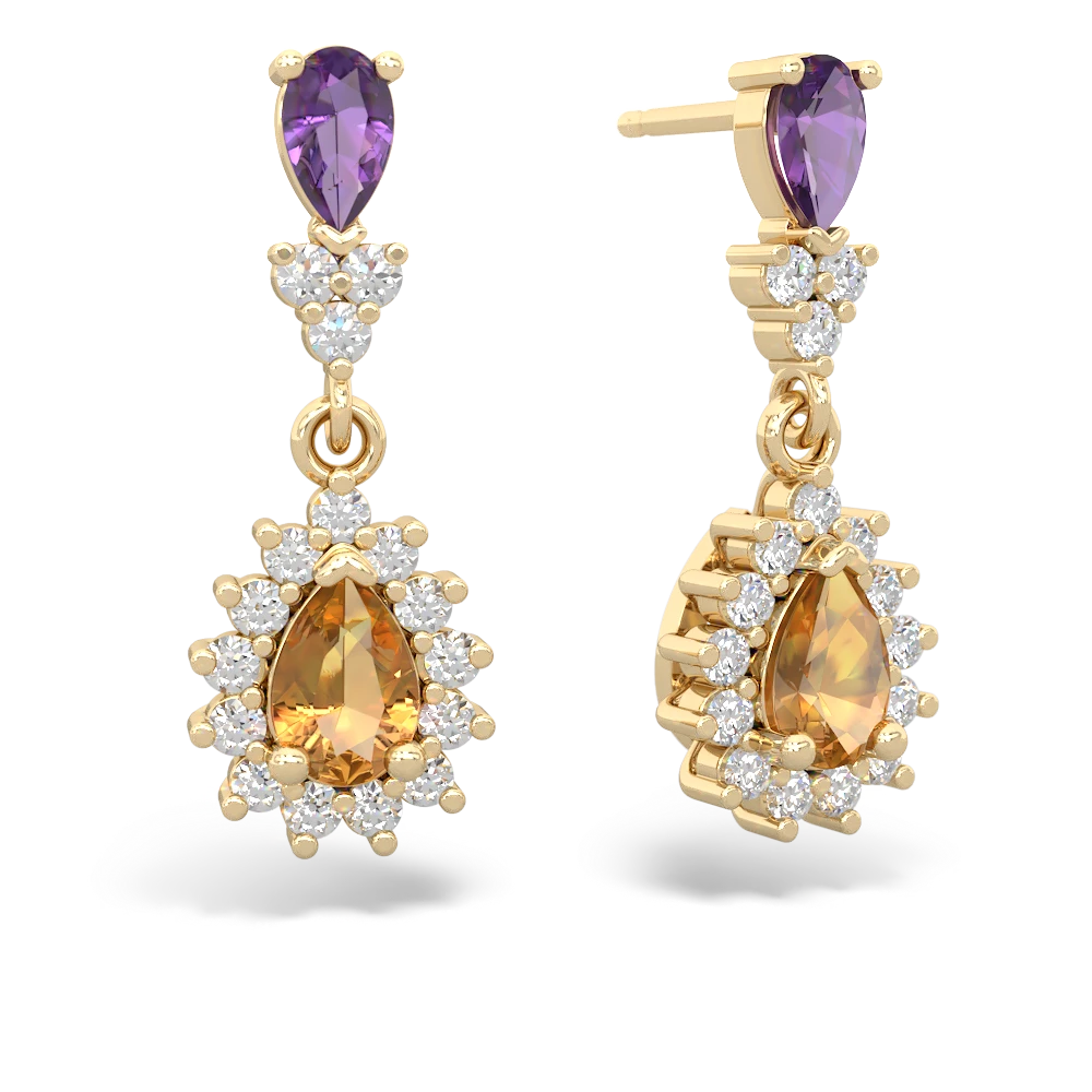 Amethyst Halo Pear Dangle 14K Yellow Gold earrings E1882