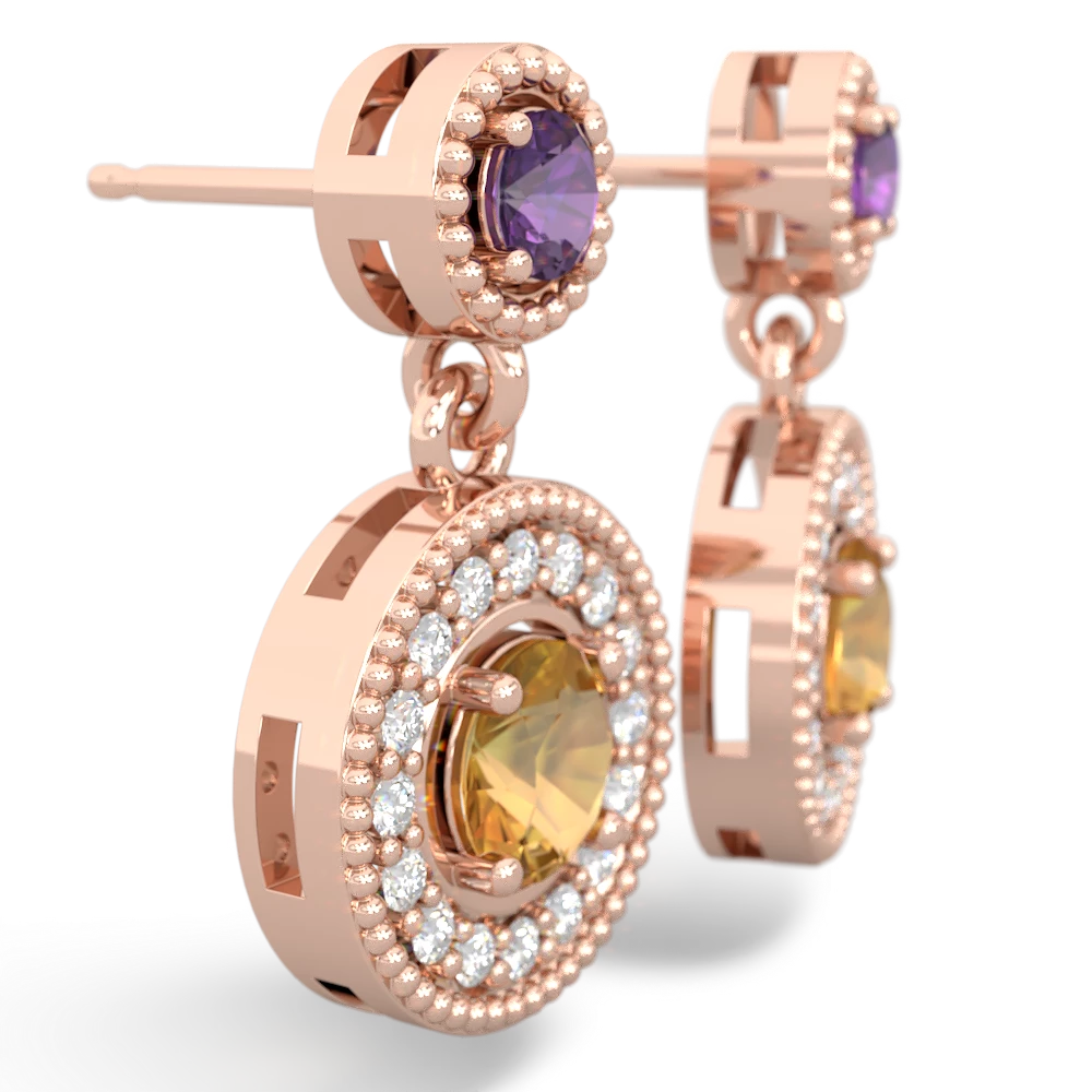 Amethyst Halo Dangle 14K Rose Gold earrings E5319