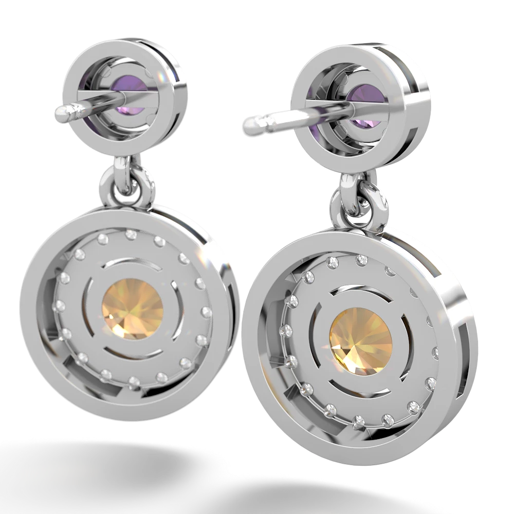 Amethyst Halo Dangle 14K White Gold earrings E5319