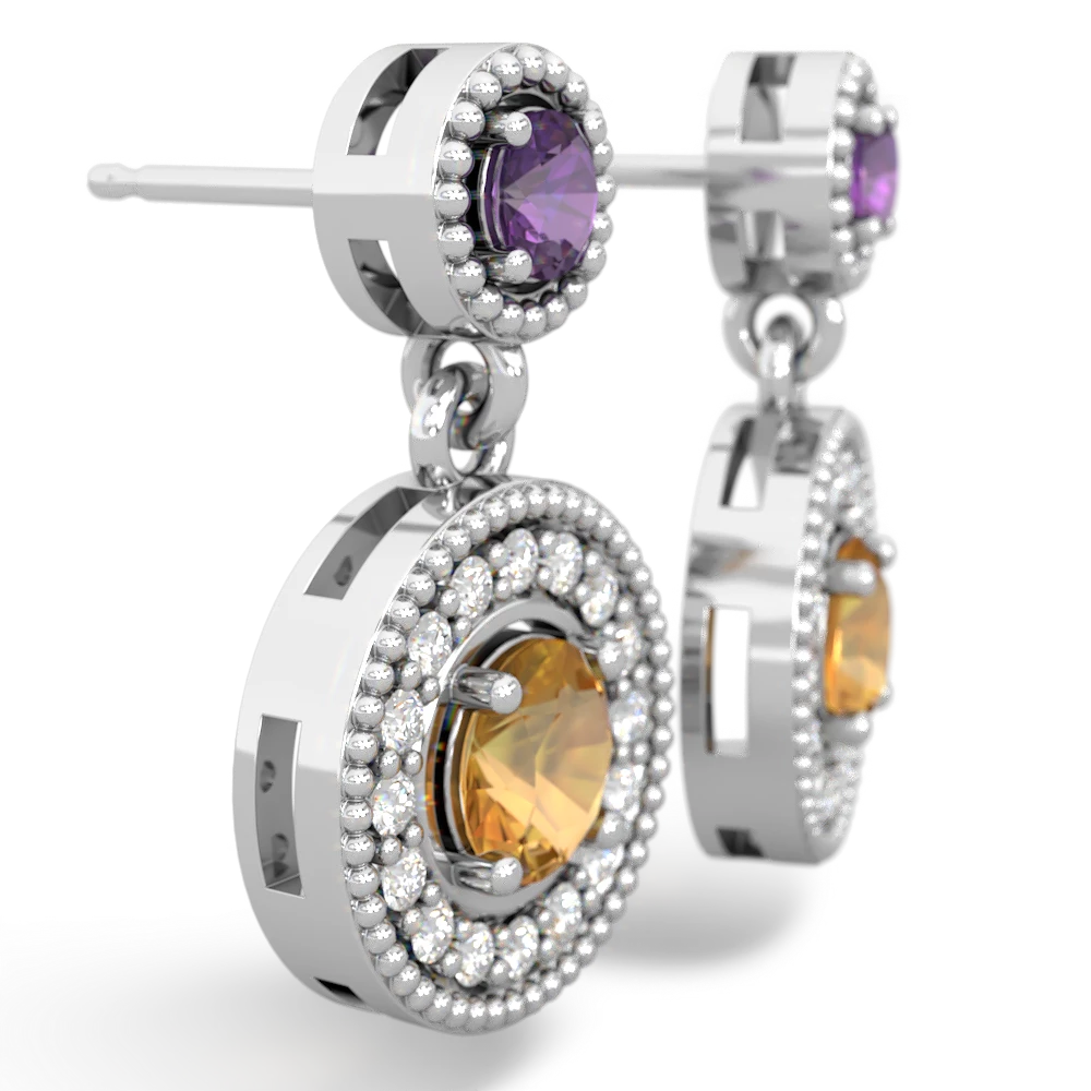 Amethyst Halo Dangle 14K White Gold earrings E5319