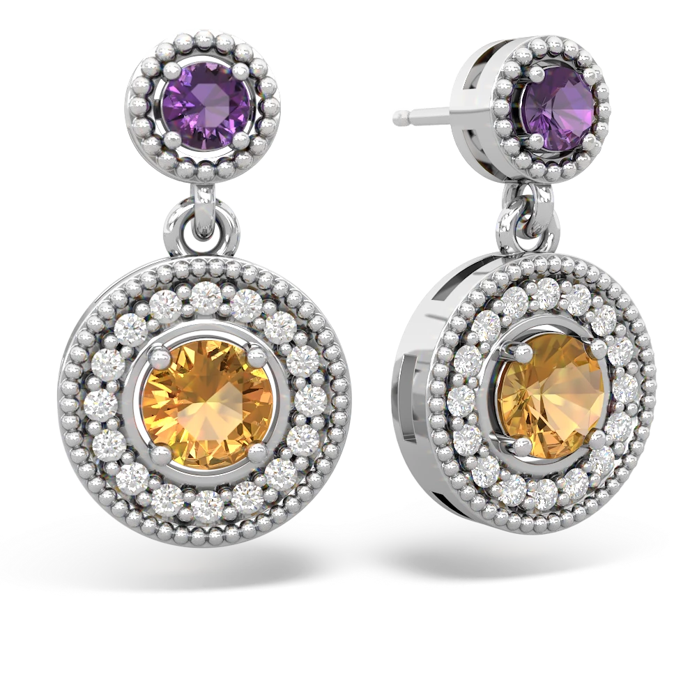 Amethyst Halo Dangle 14K White Gold earrings E5319