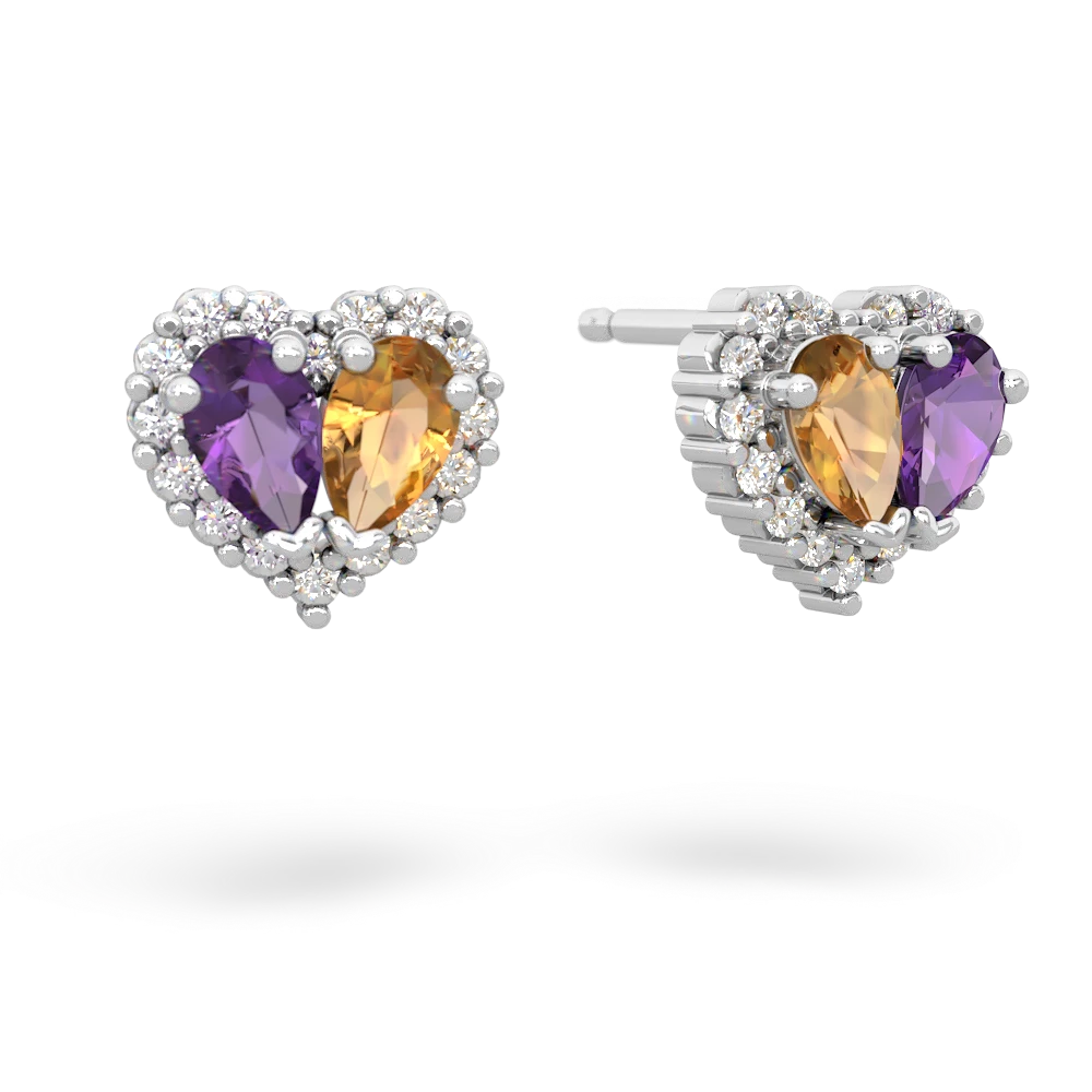 Amethyst Halo 14K White Gold earrings E7008