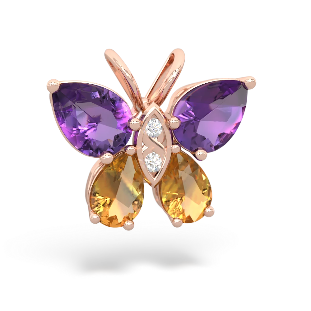 Amethyst Butterfly 14K Rose Gold pendant P2215