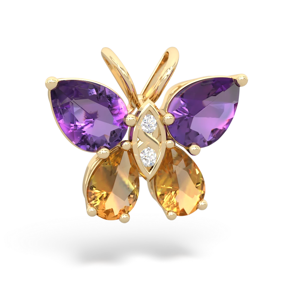 Amethyst Butterfly 14K Yellow Gold pendant P2215