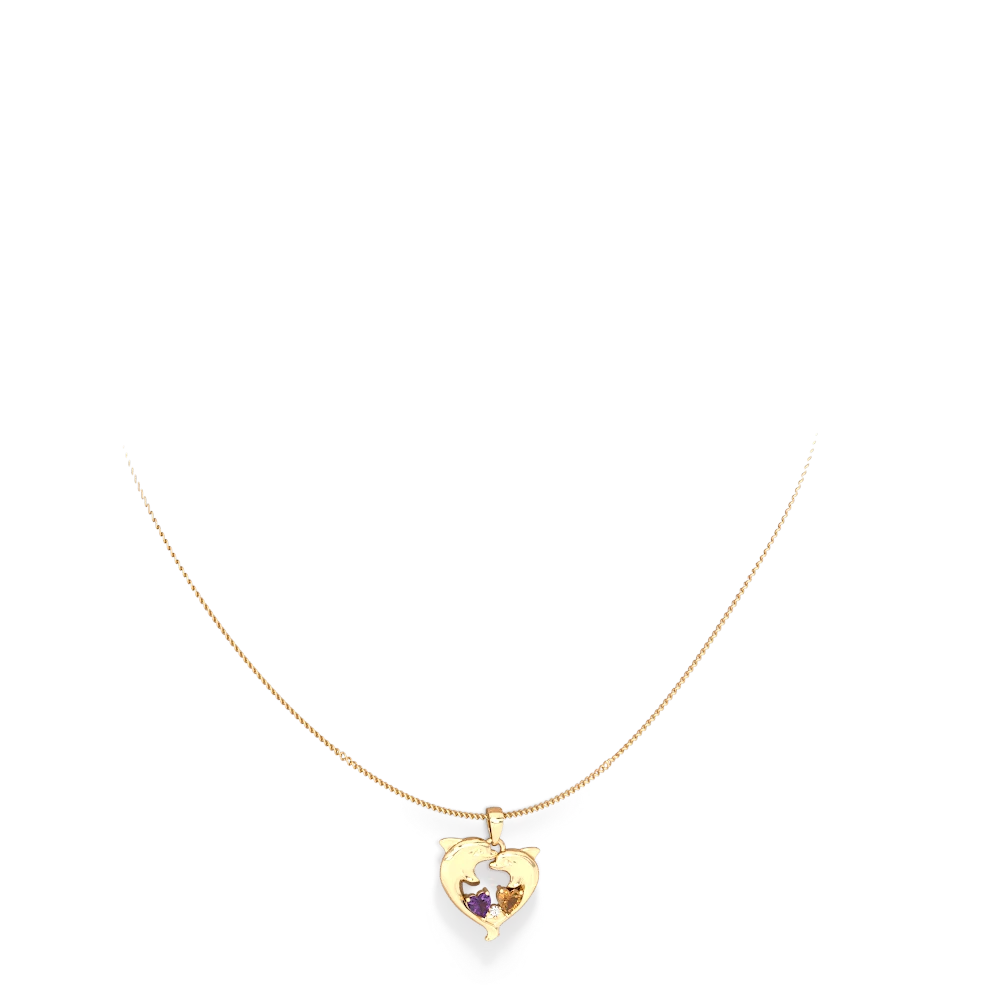 Amethyst Dolphin Heart 14K Yellow Gold pendant P5820