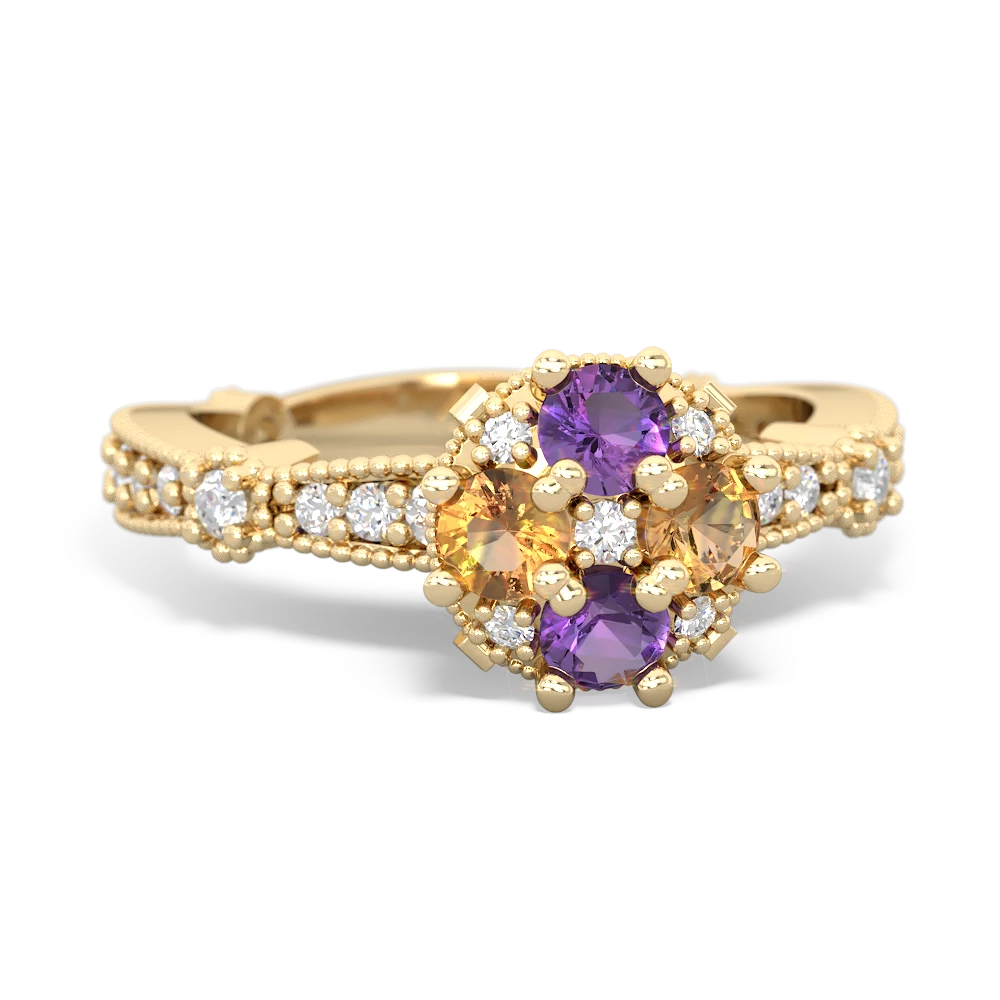 Amethyst Sparkling Tiara Cluster 14K Yellow Gold ring R26293RD