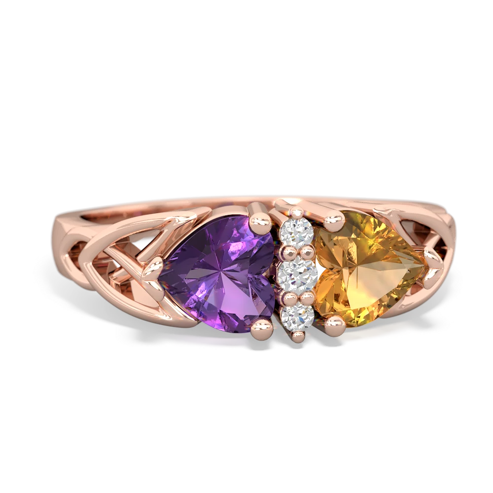 Amethyst Celtic Knot Double Heart 14K Rose Gold ring R5040