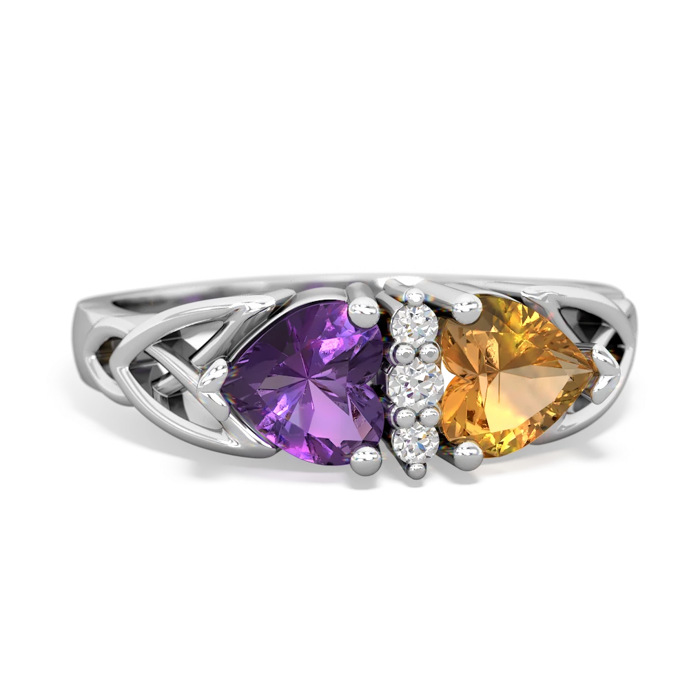 Amethyst Celtic Knot Double Heart 14K White Gold ring R5040