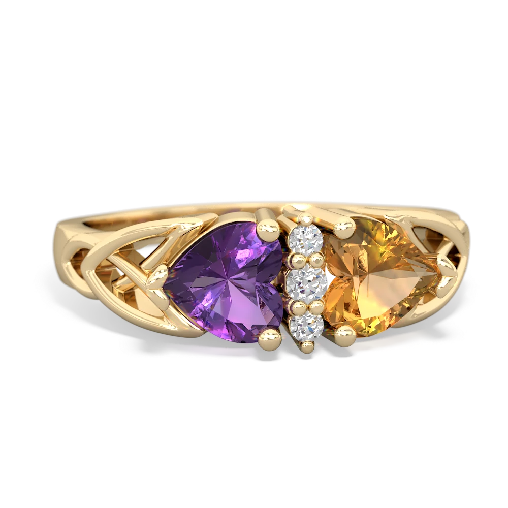 Amethyst Celtic Knot Double Heart 14K Yellow Gold ring R5040