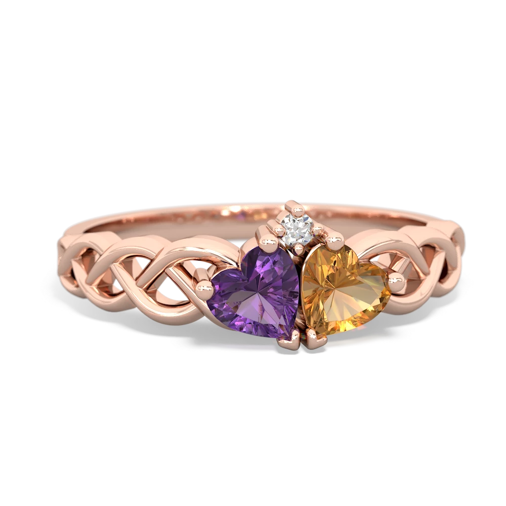 Amethyst Heart To Heart Braid 14K Rose Gold ring R5870