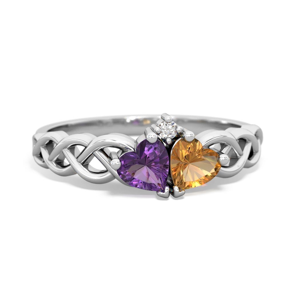 Amethyst Heart To Heart Braid 14K White Gold ring R5870