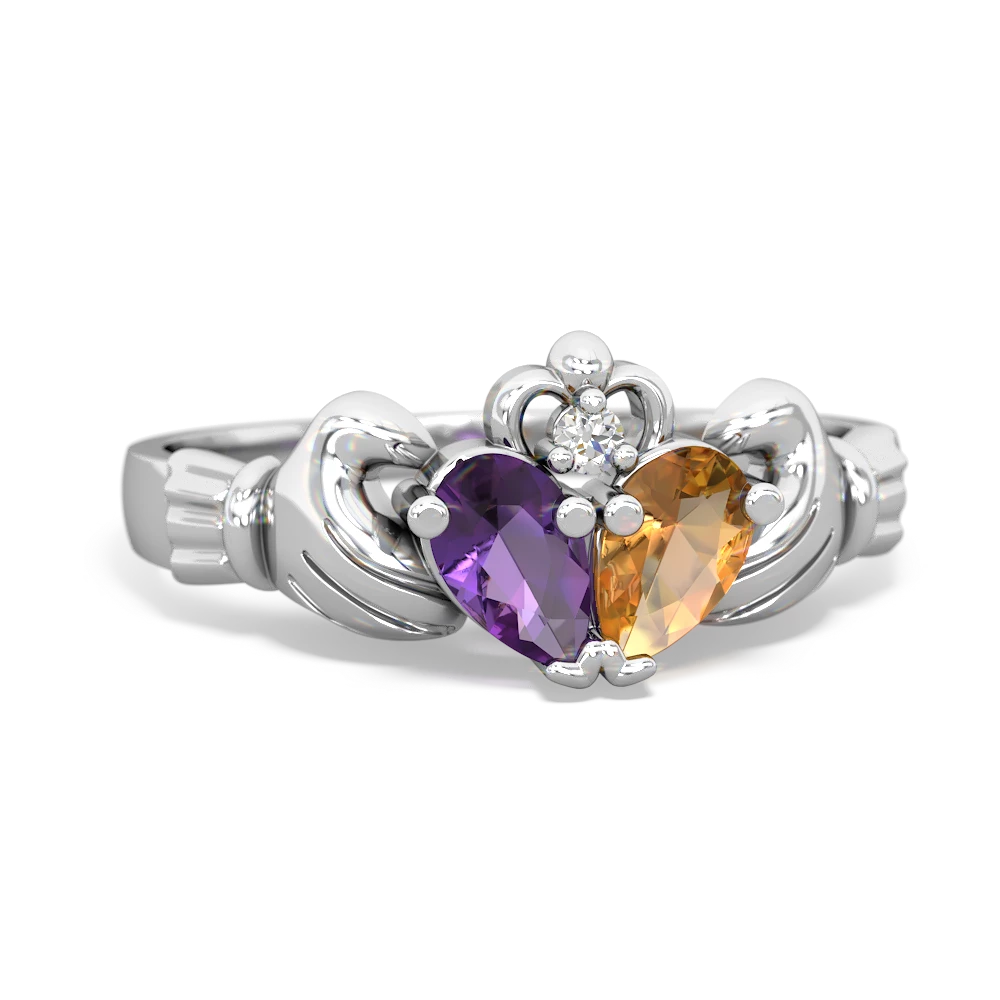 Amethyst 'Our Heart' Claddagh 14K White Gold ring R2388