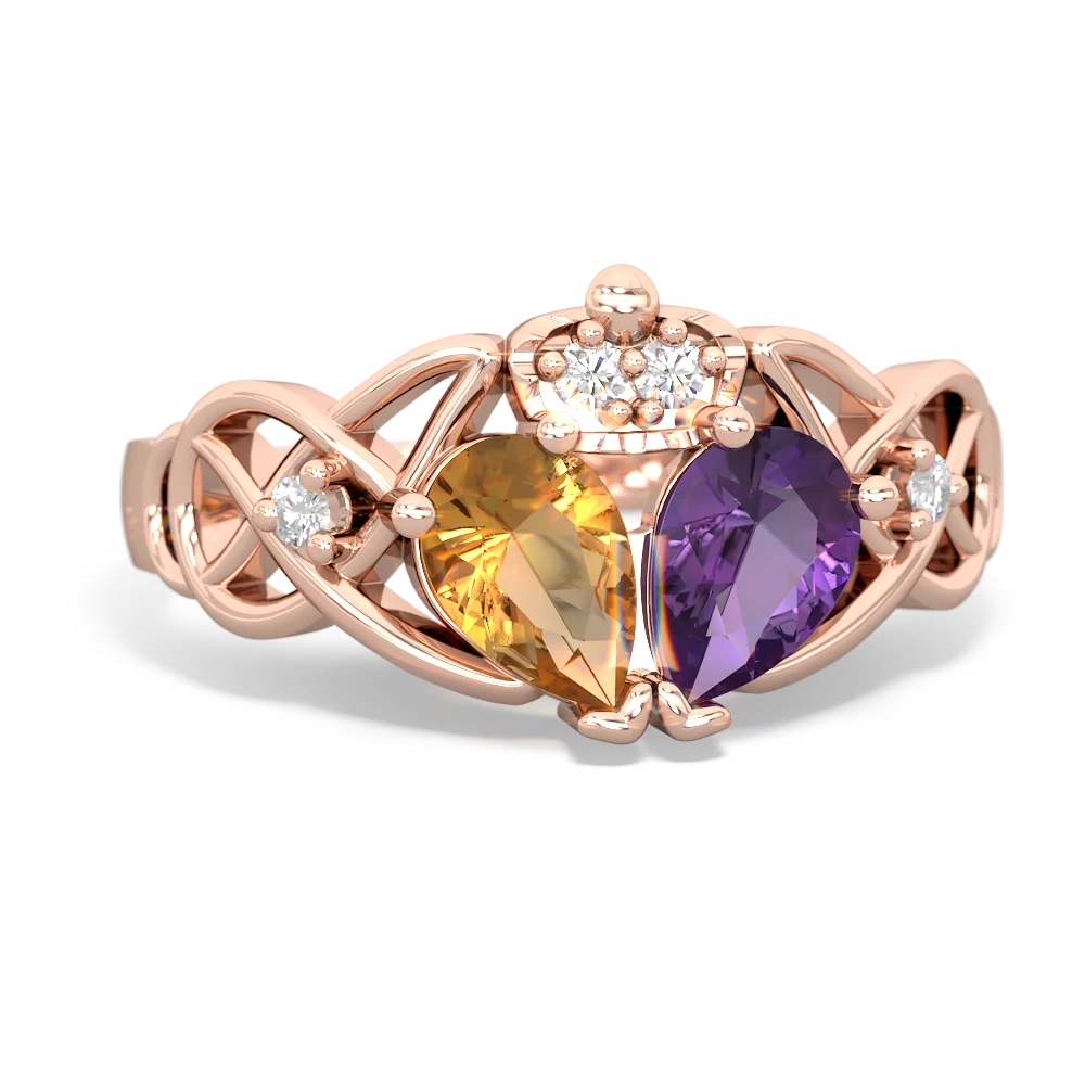 Amethyst 'One Heart' Celtic Knot Claddagh 14K Rose Gold ring R5322