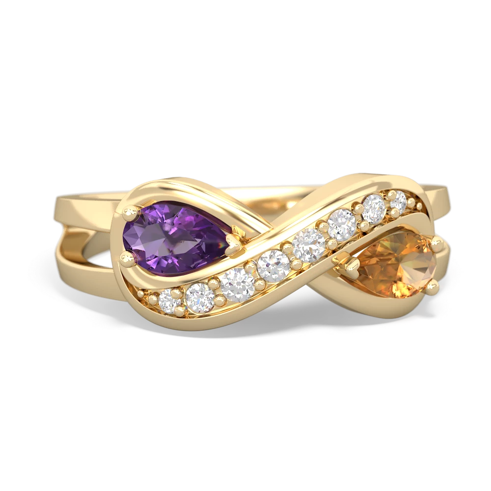 Amethyst Diamond Infinity 14K Yellow Gold ring R5390