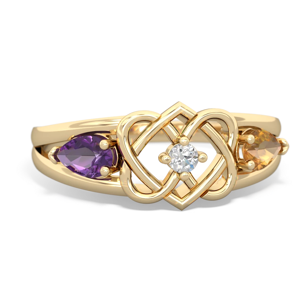 Amethyst Hearts Intertwined 14K Yellow Gold ring R5880