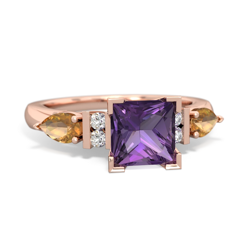 Amethyst 6Mm Princess Eternal Embrace Engagement 14K Rose Gold ring C2002