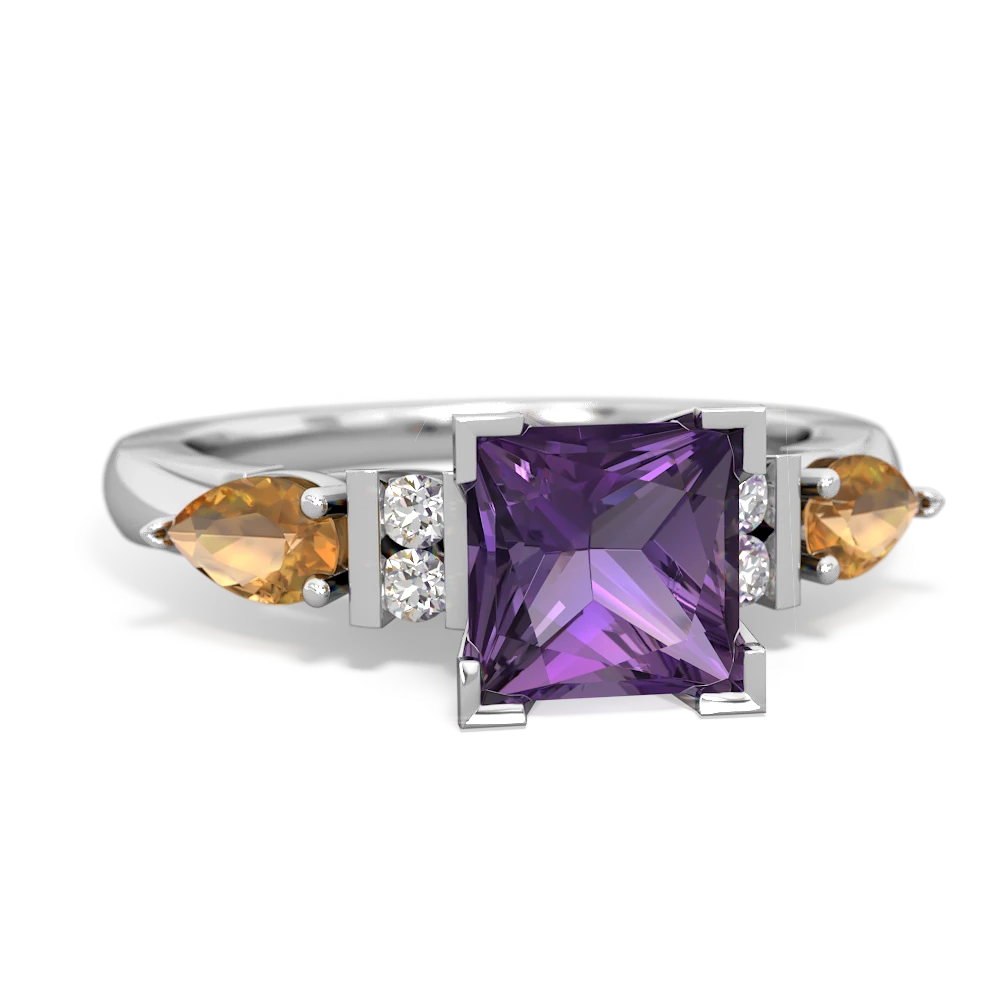 Amethyst 6Mm Princess Eternal Embrace Engagement 14K White Gold ring C2002