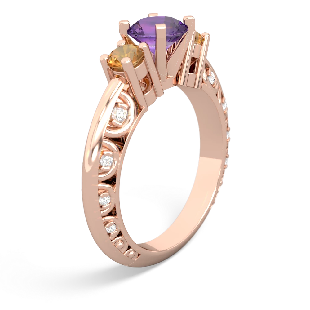 Amethyst Art Deco Eternal Embrace Engagement 14K Rose Gold ring C2003