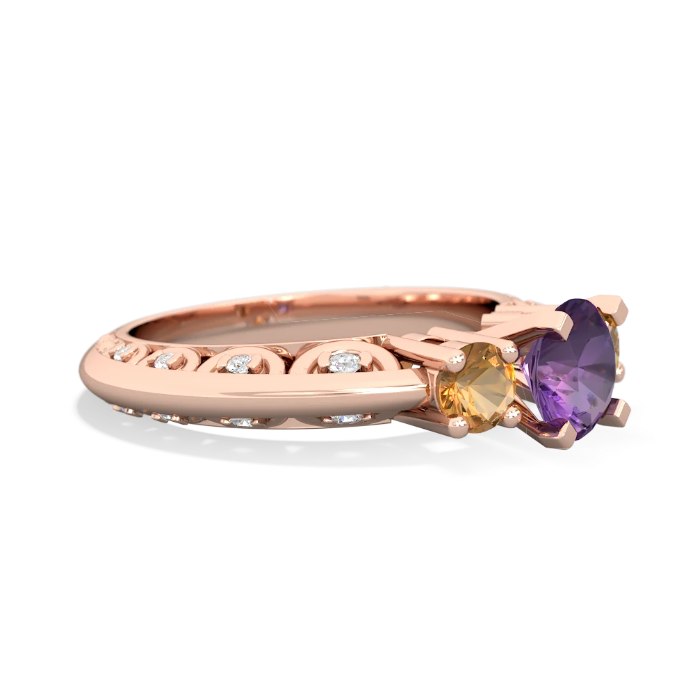 Amethyst Art Deco Eternal Embrace Engagement 14K Rose Gold ring C2003