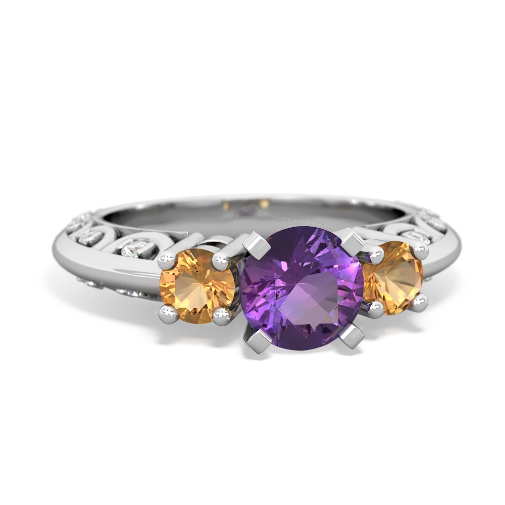 Amethyst Art Deco Eternal Embrace Engagement 14K White Gold ring C2003