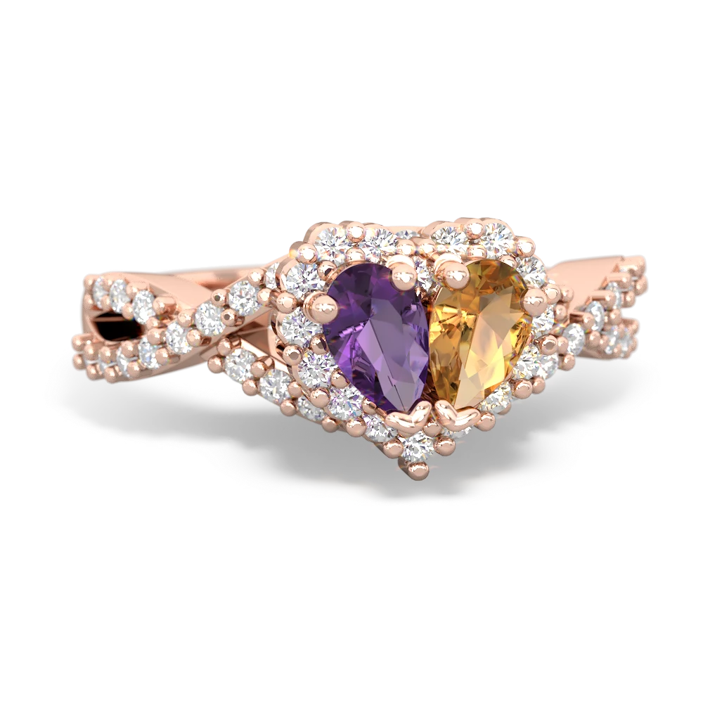 Amethyst Diamond Twist 'One Heart' 14K Rose Gold ring R2640HRT