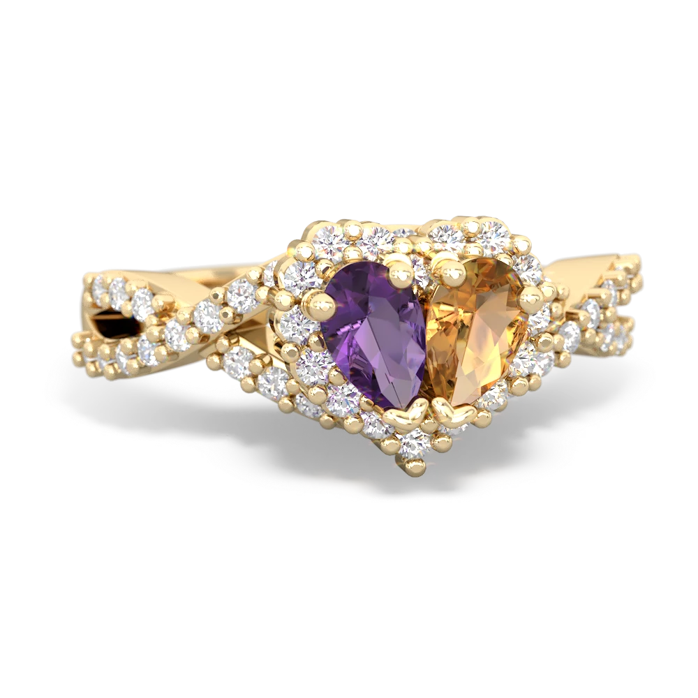 Amethyst Diamond Twist 'One Heart' 14K Yellow Gold ring R2640HRT