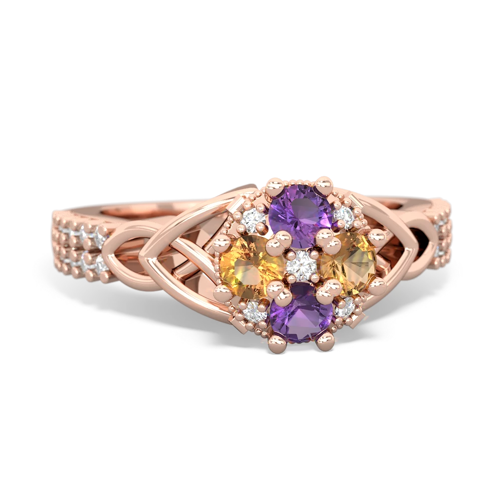 Amethyst Celtic Knot Cluster Engagement 14K Rose Gold ring R26443RD