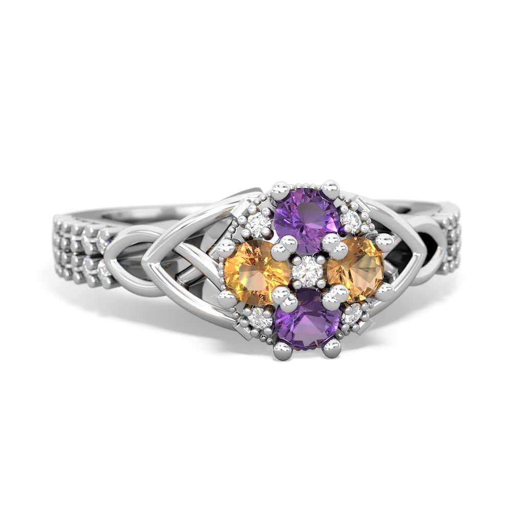 Amethyst Celtic Knot Cluster Engagement 14K White Gold ring R26443RD