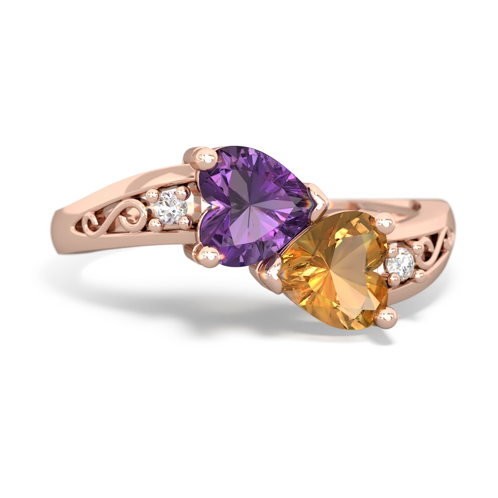 Amethyst Snuggling Hearts 14K Rose Gold ring R2178