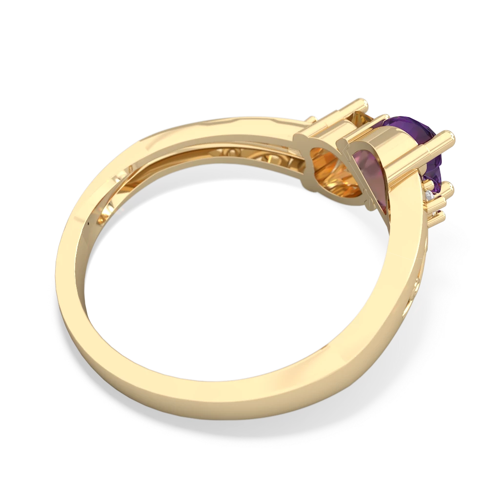 Amethyst Snuggling Hearts 14K Yellow Gold ring R2178