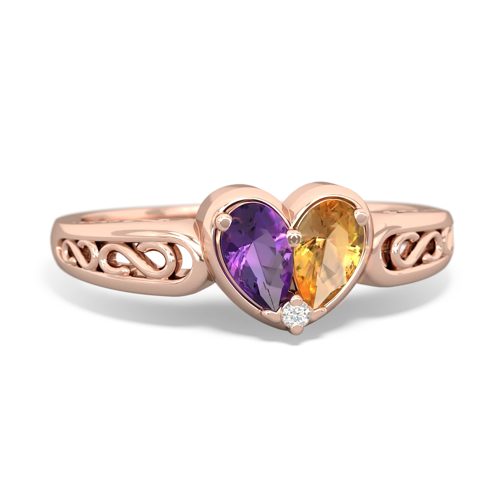 Amethyst Filligree 'One Heart' 14K Rose Gold ring R5070