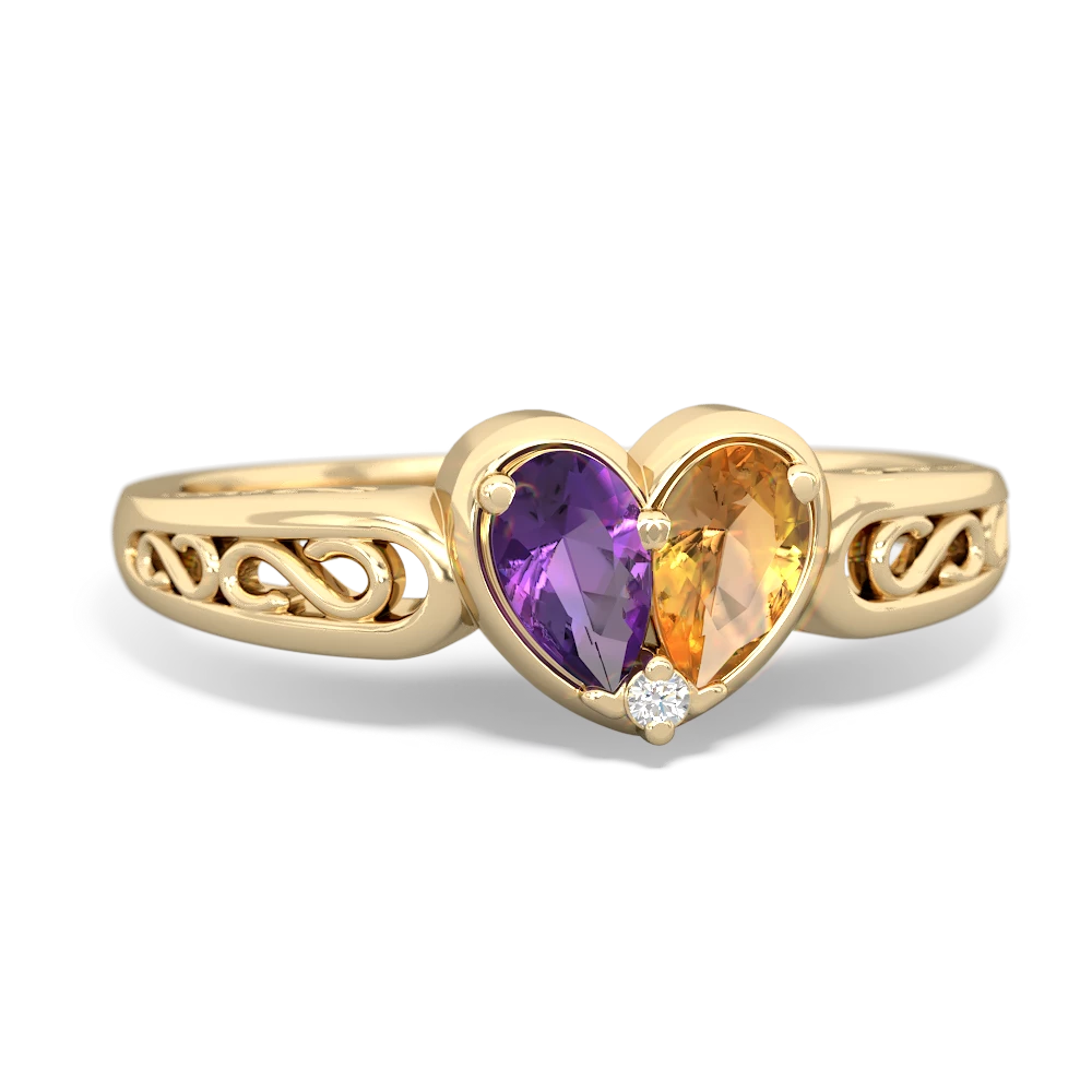 Amethyst Filligree 'One Heart' 14K Yellow Gold ring R5070