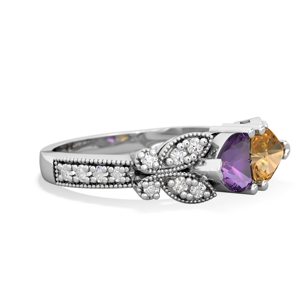 Amethyst Diamond Butterflies 14K White Gold ring R5601