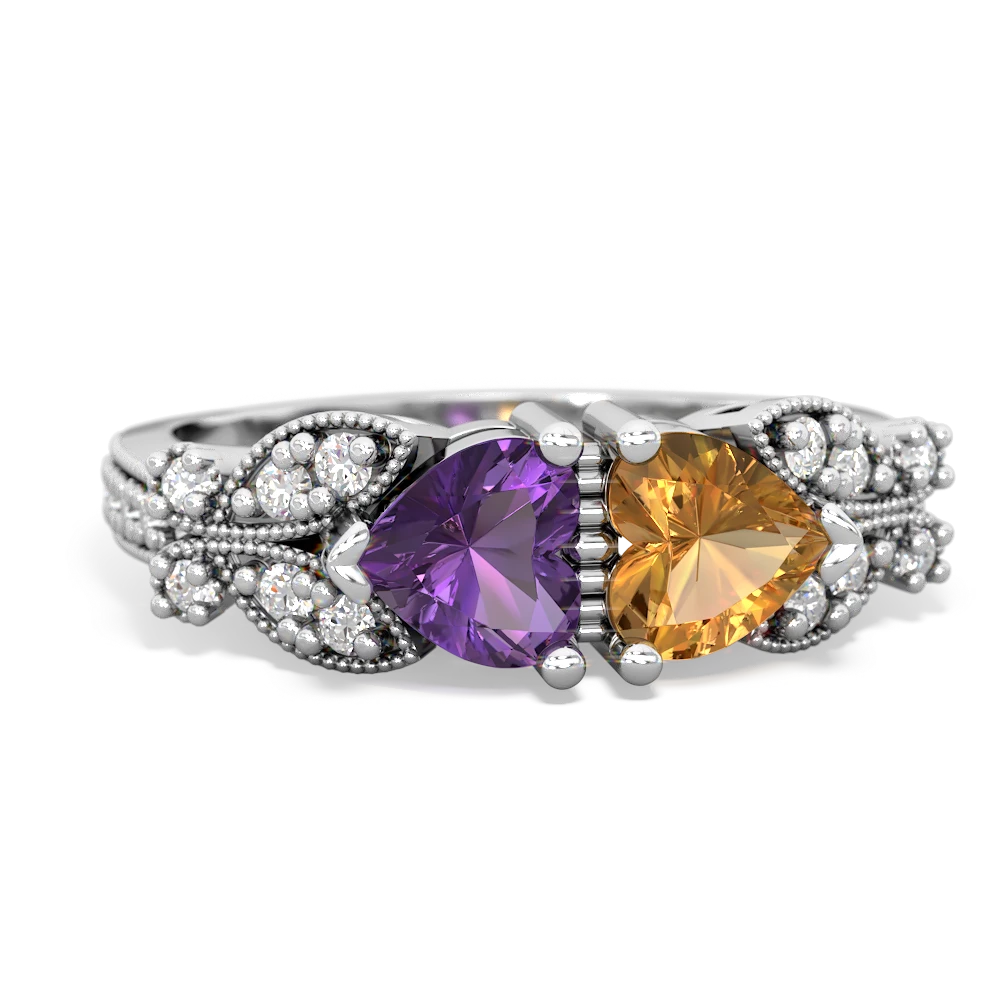 Amethyst Diamond Butterflies 14K White Gold ring R5601