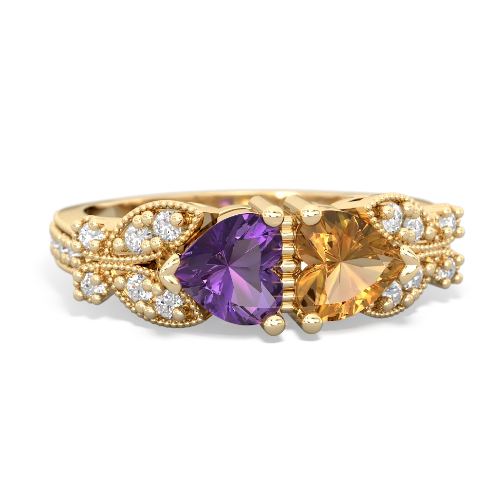 Amethyst Diamond Butterflies 14K Yellow Gold ring R5601