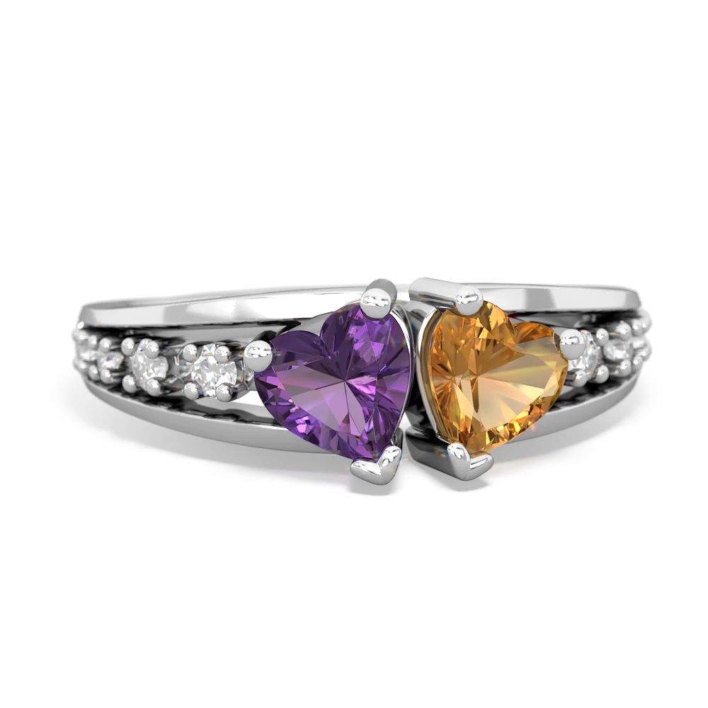 Amethyst Heart To Heart 14K White Gold ring R3342