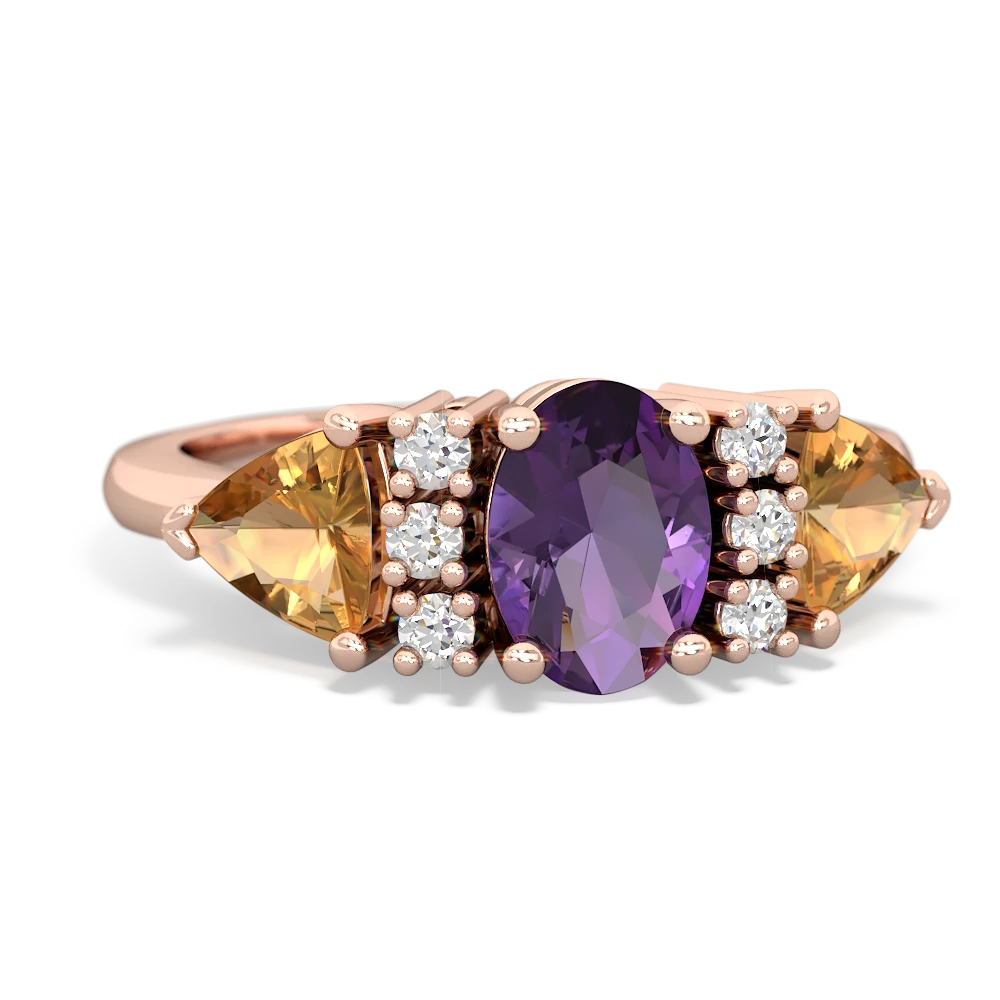 Amethyst Antique Style Three Stone 14K Rose Gold ring R2186