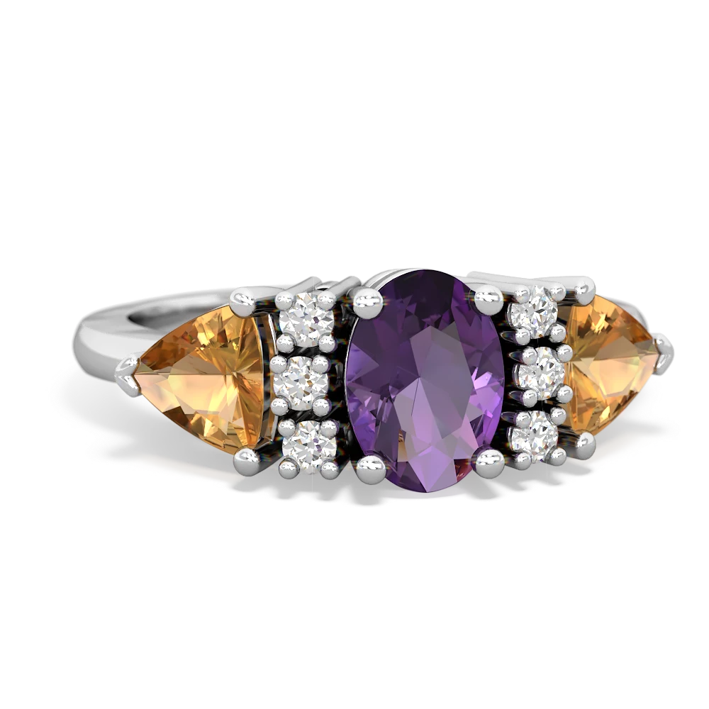 Amethyst Antique Style Three Stone 14K White Gold ring R2186
