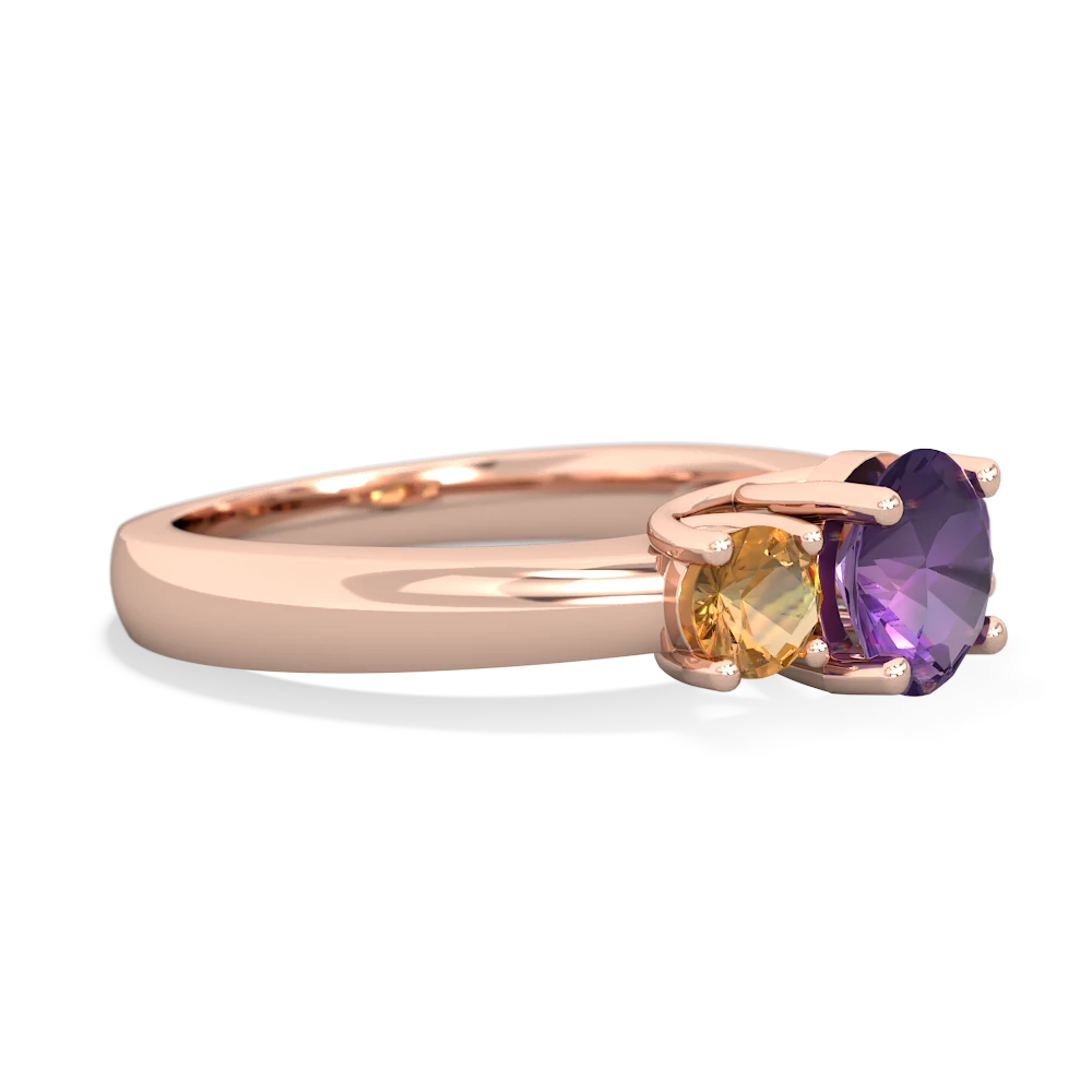 Amethyst Three Stone Round Trellis 14K Rose Gold ring R4018