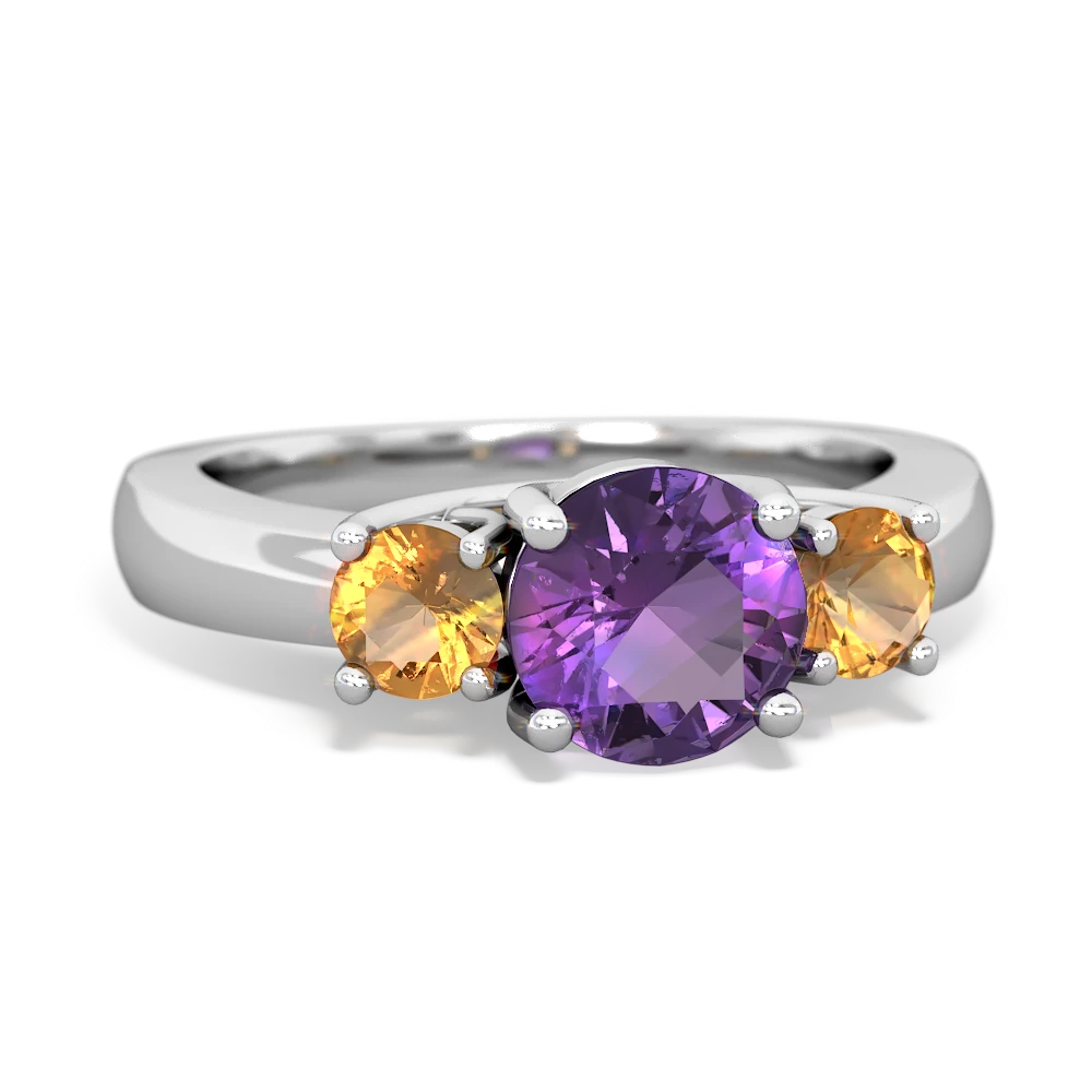 Amethyst Three Stone Round Trellis 14K White Gold ring R4018