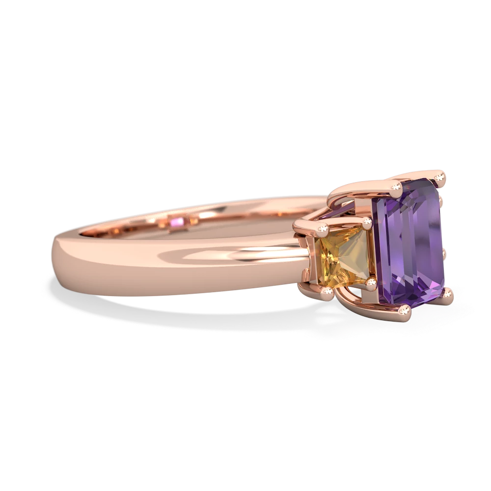 Amethyst Three Stone Emerald-Cut Trellis 14K Rose Gold ring R4021